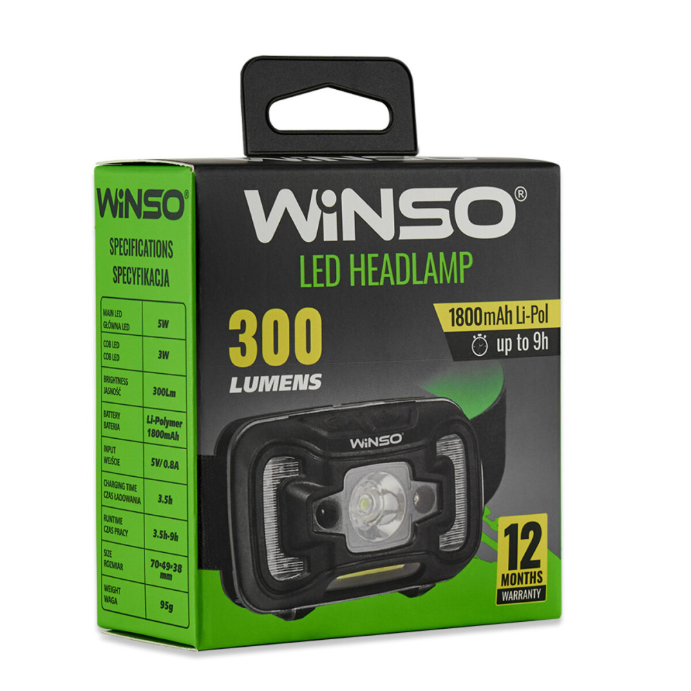Ліхтар налобний Winso 300Lm, 5W CREE XTE+COB, 1800mAh, з сенсором білий/червоний