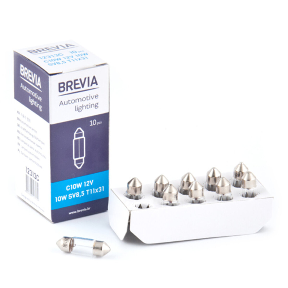 Лампа накаливания Brevia C10W 12V 10W SV8.5 T11x31 CP, 10шт