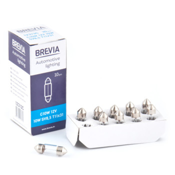 Лампа накаливания Brevia C10W 12V 10W SV8.5 T11x31 CP, 10шт Лампа накаливания Brevia C10W 12V 10W SV8.5 T11x31 CP, 10шт