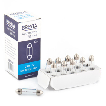 Лампа накаливания Brevia C5W 12V 5W SV8.5 T11x41 CP, 10шт Лампа накаливания Brevia C5W 12V 5W SV8.5 T11x41 CP, 10шт