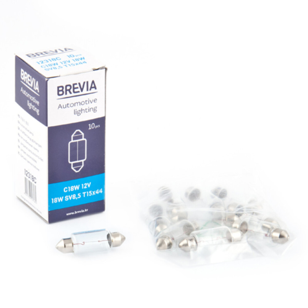 Лампа накаливания Brevia C18W 12V 18W SV8.5 T15x44 CP, 10шт