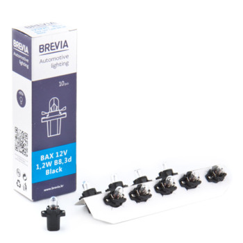 Лампа накаливания Brevia BAX 12V 1.2W B8.3d Black CP, 10шт Лампа накаливания Brevia BAX 12V 1.2W B8.3d Black CP, 10шт