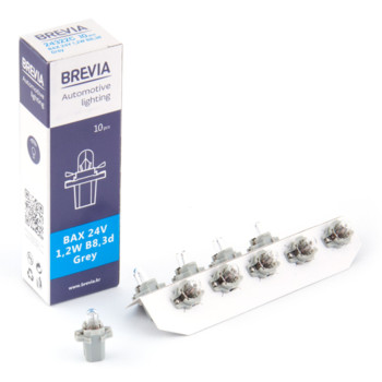 Лампа накаливания Brevia BAX 24V 1.2W B8.3d Grey CP, 10шт Лампа накаливания Brevia BAX 24V 1.2W B8.3d Grey CP, 10шт