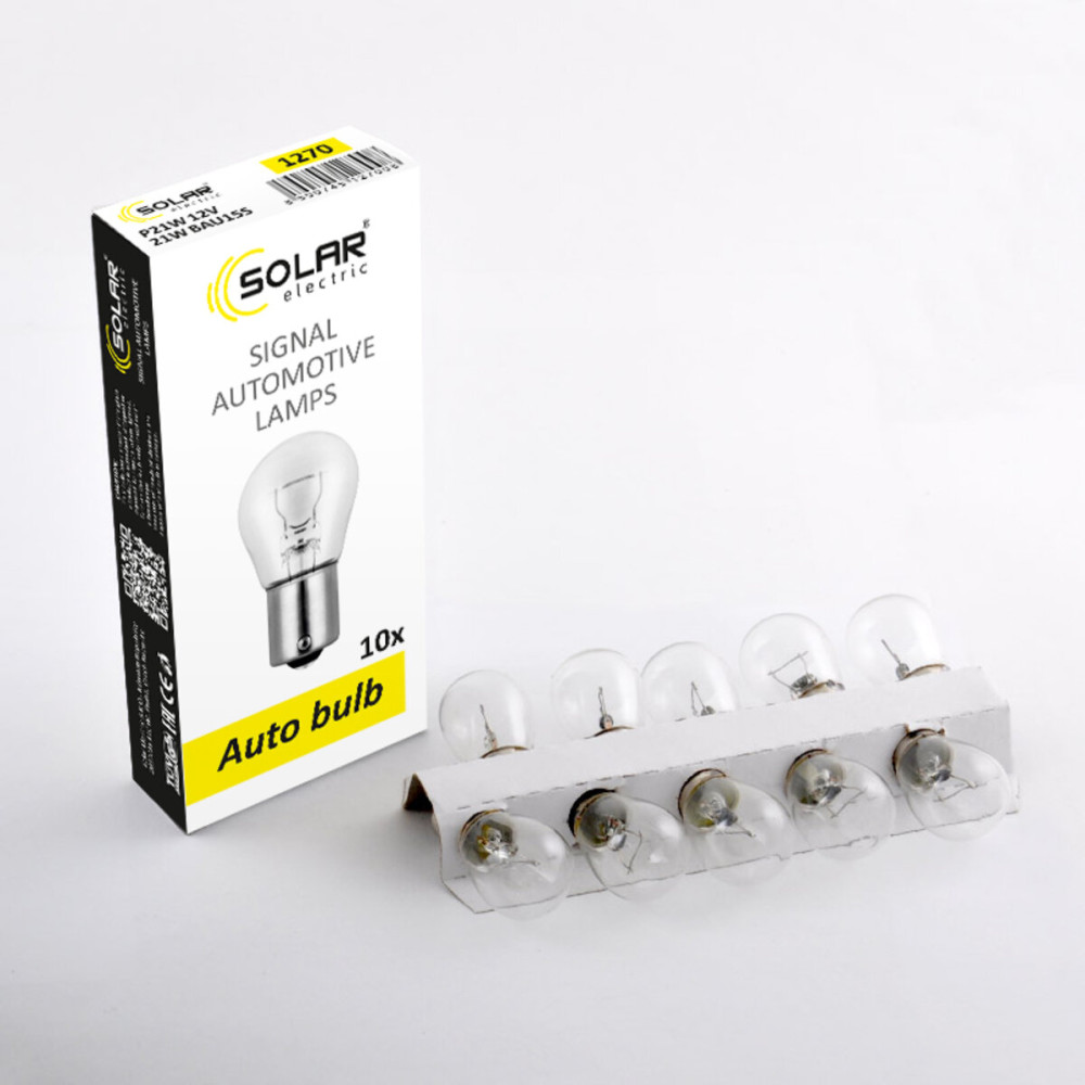 Лампа накаливания Solar P21W 12V 21W BAU15s, 10 шт.