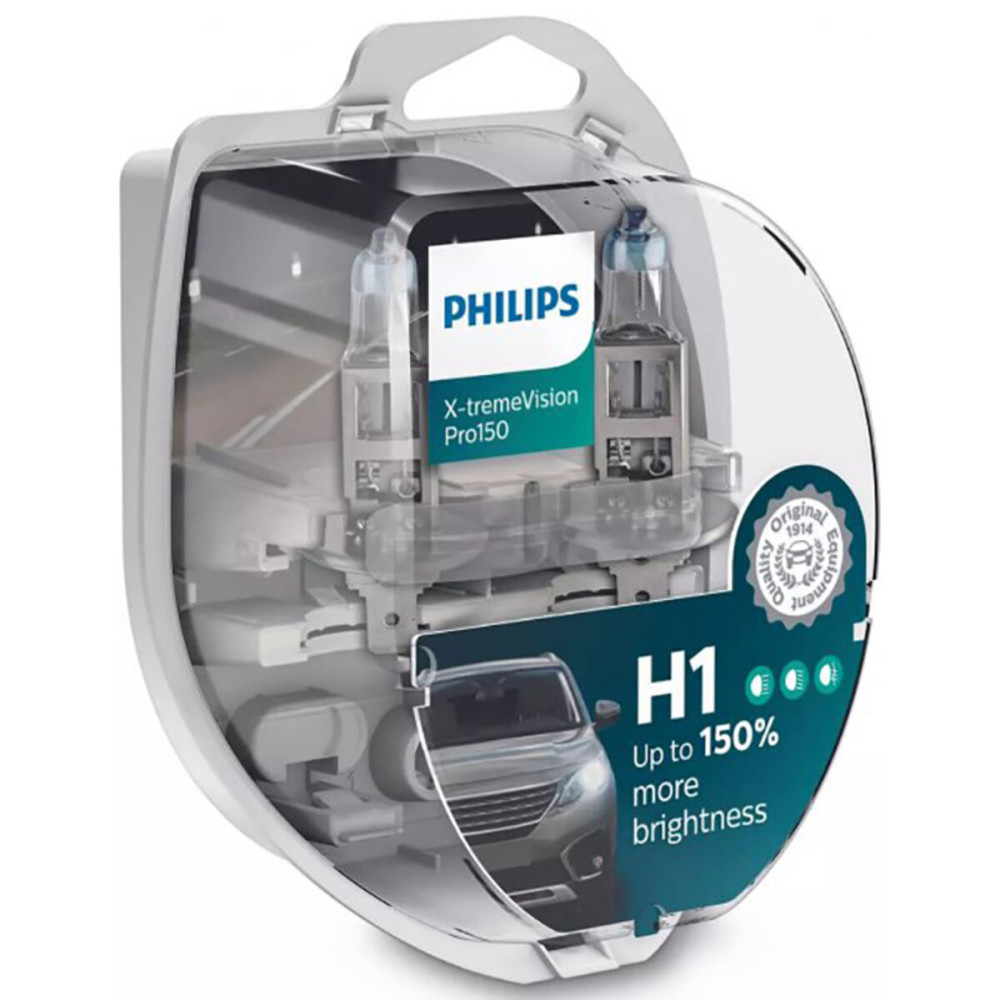 Галогенова лампа Philips H1 X-tremeVision Pro150 +150% 12V 55W P14,5s 2шт.