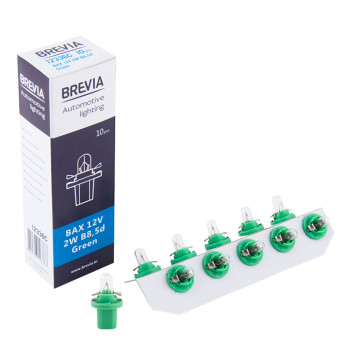 Лампа накаливания Brevia BAX 12V 2W B8,5d Green CP, 10шт Лампа накаливания Brevia BAX 12V 2W B8,5d Green CP, 10шт