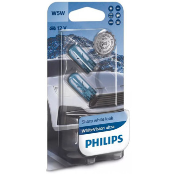 Лампа розжарювання Philips W5W WhiteVision Ultra 3300К 12V 5W W2.1x9.5d