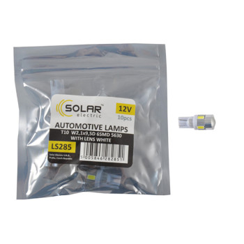 Автолампа Solar LED 12V T10 W2.1x9.5d 6SMD 5630 with lens white 10шт Автолампа Solar LED 12V T10 W2.1x9.5d 6SMD 5630 with lens white 10шт
