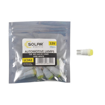 Автолампа Solar LED 12V T10 W2.1x9.5d 1SMD with lens white 10шт Автолампа Solar LED 12V T10 W2.1x9.5d 1SMD with lens white 10шт