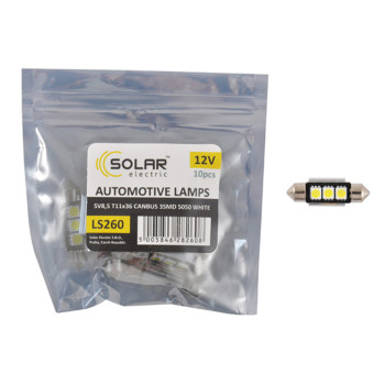 Автолампа Solar LED 12V SV8.5 T11x36mm Canbus 5050 3SMD, white 10шт Автолампа Solar LED 12V SV8.5 T11x36mm Canbus 5050 3SMD, white 10шт