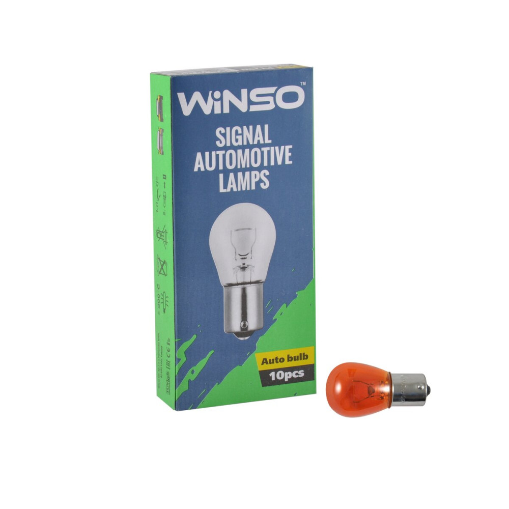 Лампа накаливания Winso 12V PY21W 21W BAU15s Amber, 10шт