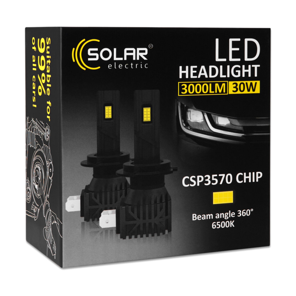 Автолампа Solar LED H4 12/24V 30W 3000Lm 6500K CSP3570 2шт