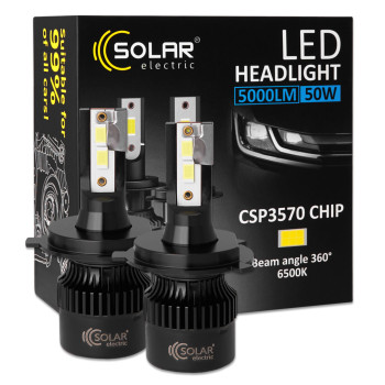Автолампа Solar LED H4 12/24V 50W 5000Lm 6500K CSP3570 2шт Автолампа Solar LED H4 12/24V 50W 5000Lm 6500K CSP3570 2шт