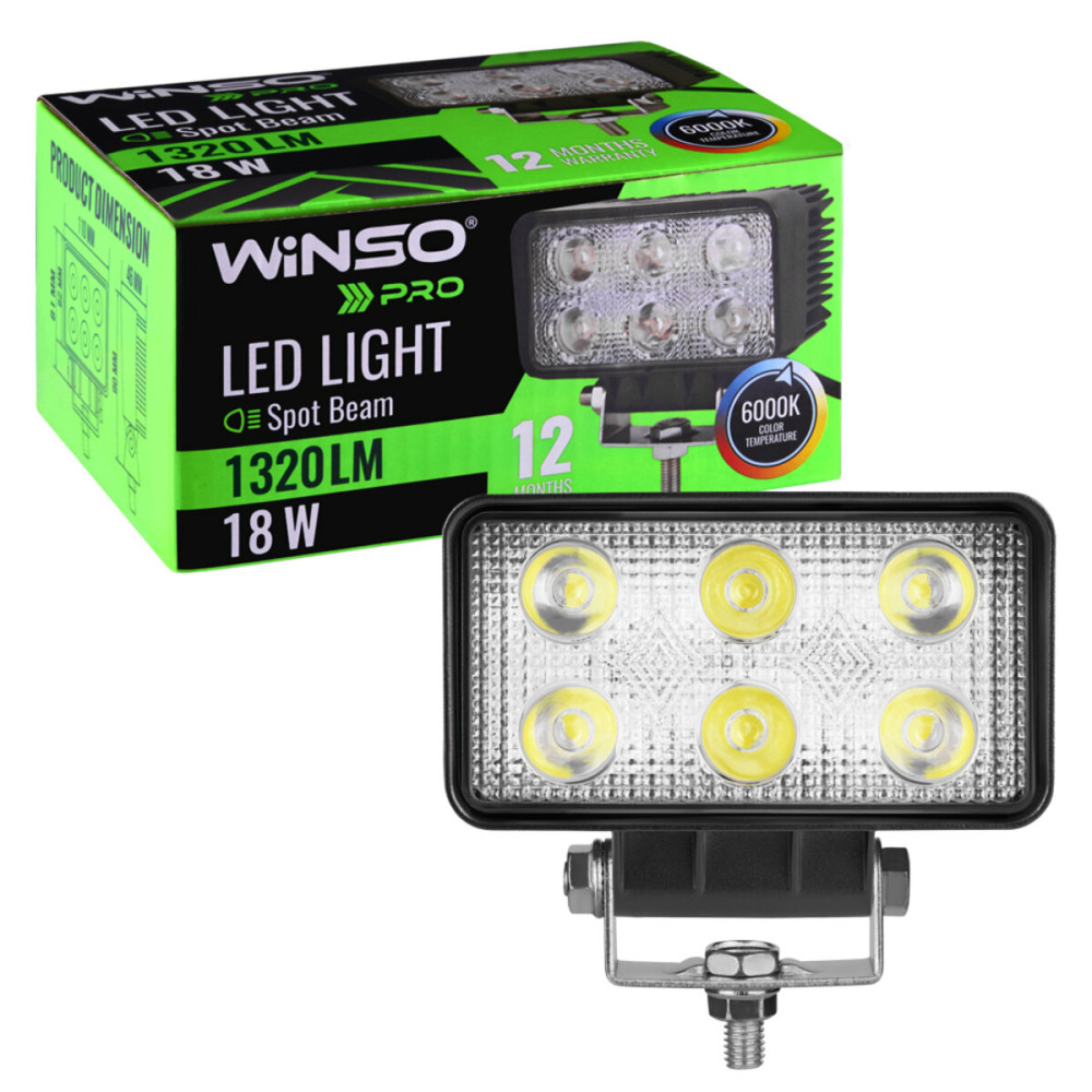 Фара светодиодная Winso Pro Epistar white точечный 10-30V, 18W (6x3W), 1шт