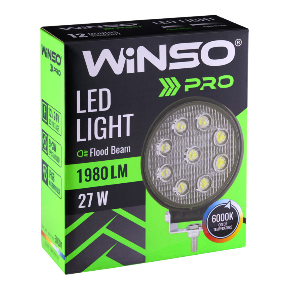 Фара светодиодная Winso Pro Epistar рассеянный 10-30V, 27W (9x3W), 1шт