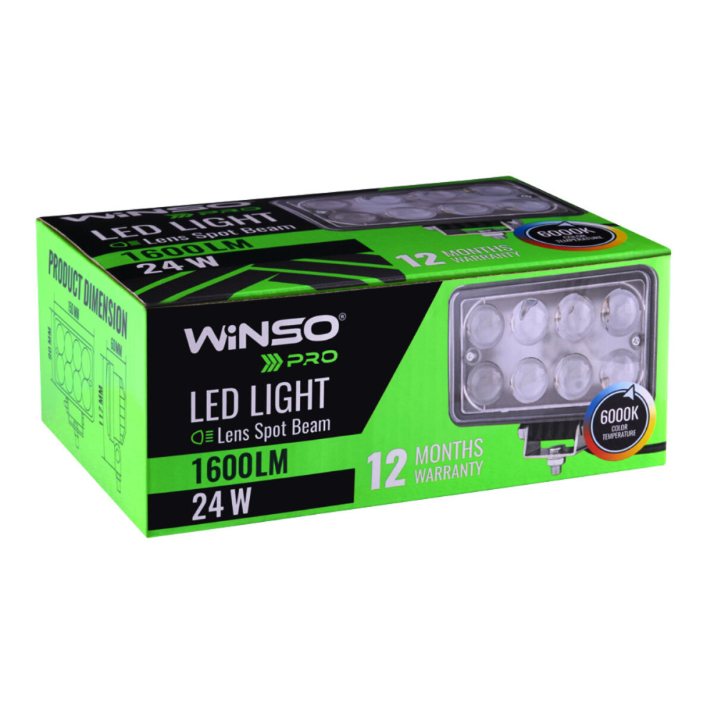 Фара светодиодная Winso Pro Epistar 4D точечный 10-30V, 24W (8x3W), 1шт