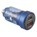 Автомобільний зарядний пристрій Brevia ePower DualCharge 30W 1xUSB-C+1xUSB-A, прозорий синій