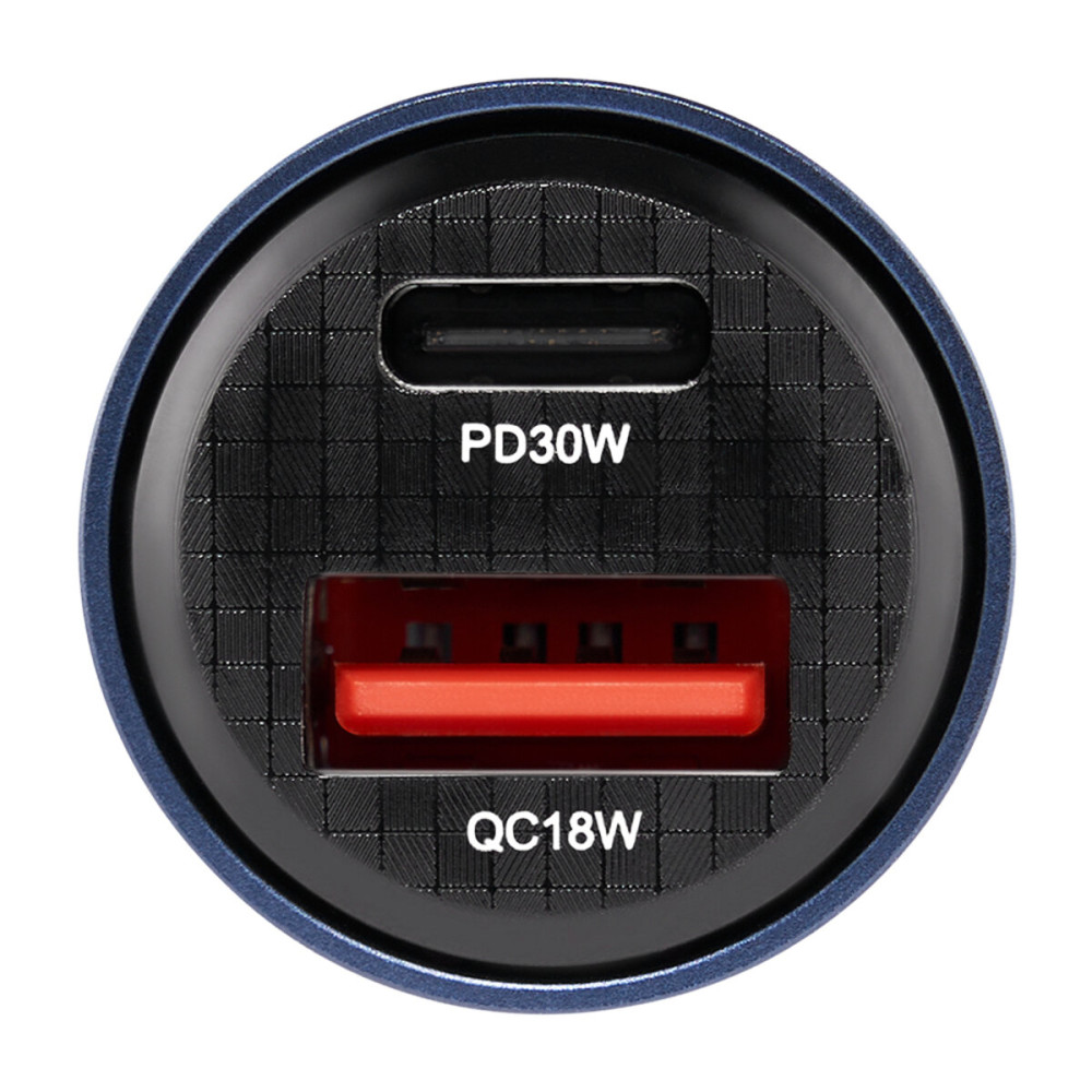 Автомобільний зарядний пристрій Brevia ePower DualCharge 30W 1xUSB-C+1xUSB-A, прозорий синій