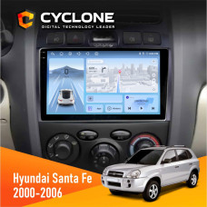 Штатная магнитола Hyundai Santa Fe 2000-2006 Cyclone C9009 4x64, DSP, 4G, 2k