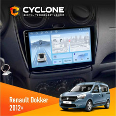 Штатная магнитола Renault Dokker, Sandero, Lodgy 2012+ (1 кнопка) Cyclone C9009 4x64, DSP, 4G, 2k