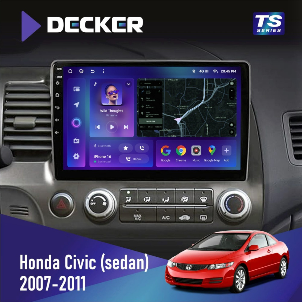 Штатна магнітола Honda Civic 2007-2011 Decker TS10002 TS 4x32, DSP, 4G Штатна магнітола Honda Civic 2007-2011 Decker TS10002 TS 4x32, DSP, 4G
