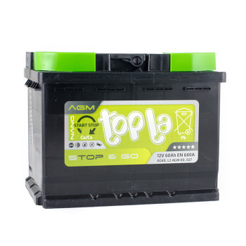 Аккумулятор автомобильный Topla AGM Euro 60 Ah / 12V (680A) правый плюс (R+)