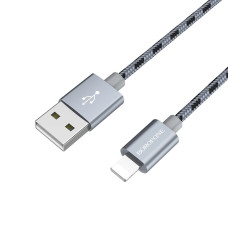 Кабель BOROFONE BX24 USB to iP 2.4A, 1m, nylon, aluminum connectors, Metal Gray