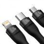 Кабель Baseus Flash Series Ⅱ One-for-three Fast Charging Data Cable USB to M+L+C 100W 1.2m Black