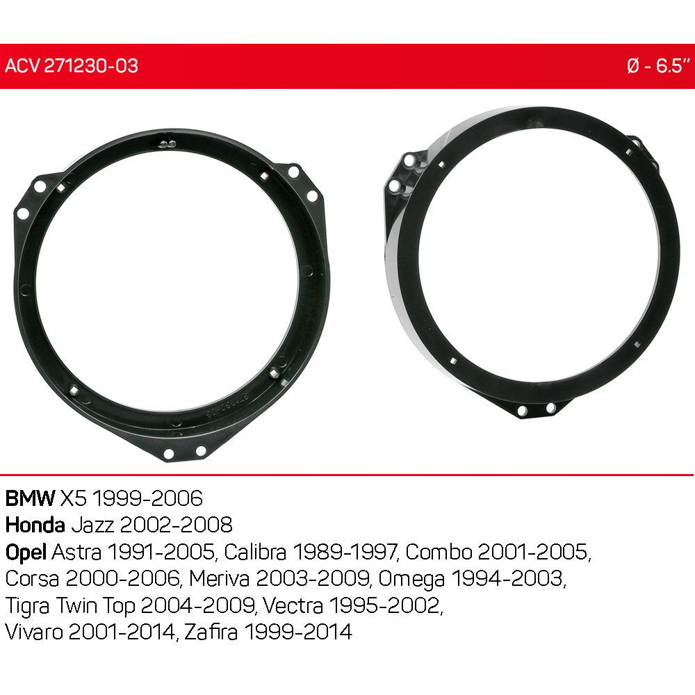 Проставки под динамики 165 мм / 6.5" ACV 271230-03 для автомобилей BMW X5, Honda Jazz, Opel