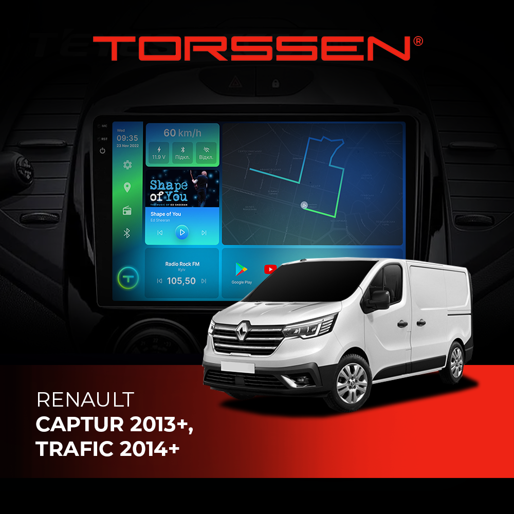 Штатная магнитола Torssen 2K Renault Captur 2013+,Trafic 2014+ FL9 4+64Gb 4G Carplay DSP