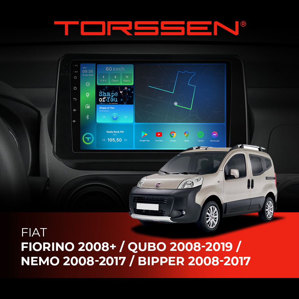 Штатна магнітола  Torssen Fiat Fiorino 08+ /Qubo 08-19 /Nemo 08-17 /Bipper 08-17 NF10 Carplay