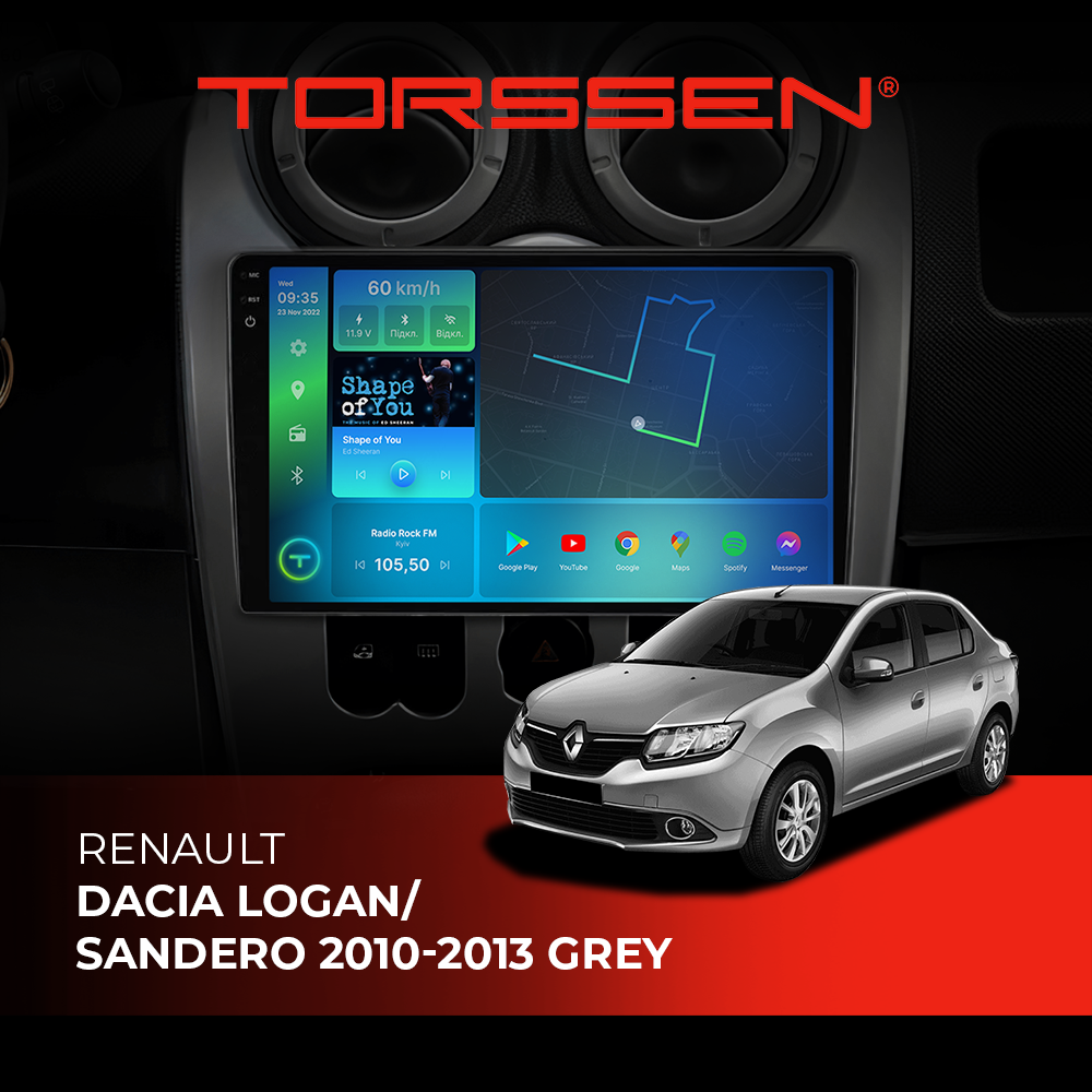 Штатная магнитола Torssen 2K Renault Dacia Logan/Sandero 10-13 grey F96128 4G Carplay DSP
