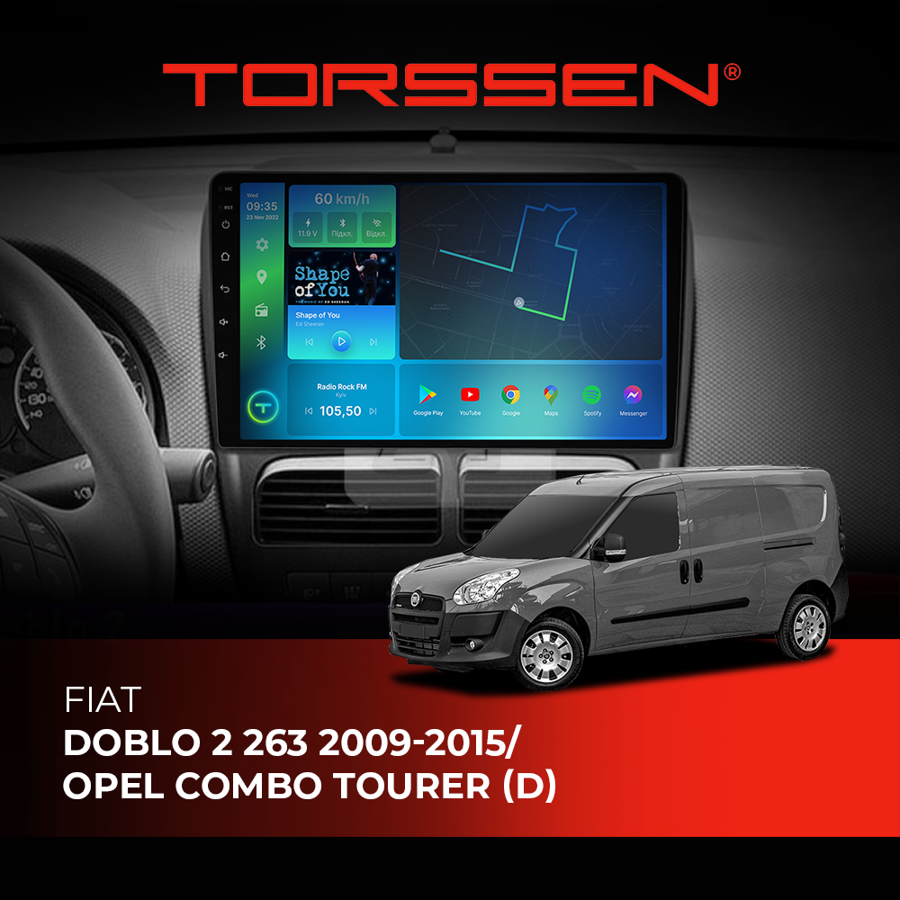 Штатная магнитола Torssen Fiat Doblo 2 263 09-15/Opel Combo Tourer (D) FL9 4+64Gb 4G Carplay DSP