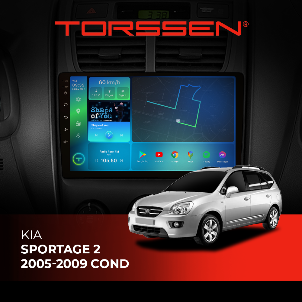 Штатная магнитола Torssen Kia Sportage 2 05-09 conditioneer F98256 4G Carplay DSP