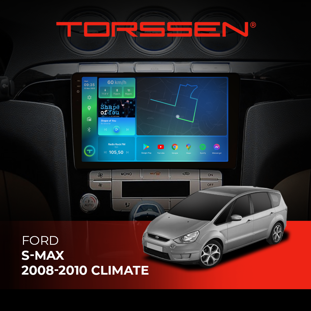 Штатна магнітола Torssen 2K Ford S-max 08-10 climate F96128 4G Carplay DSP