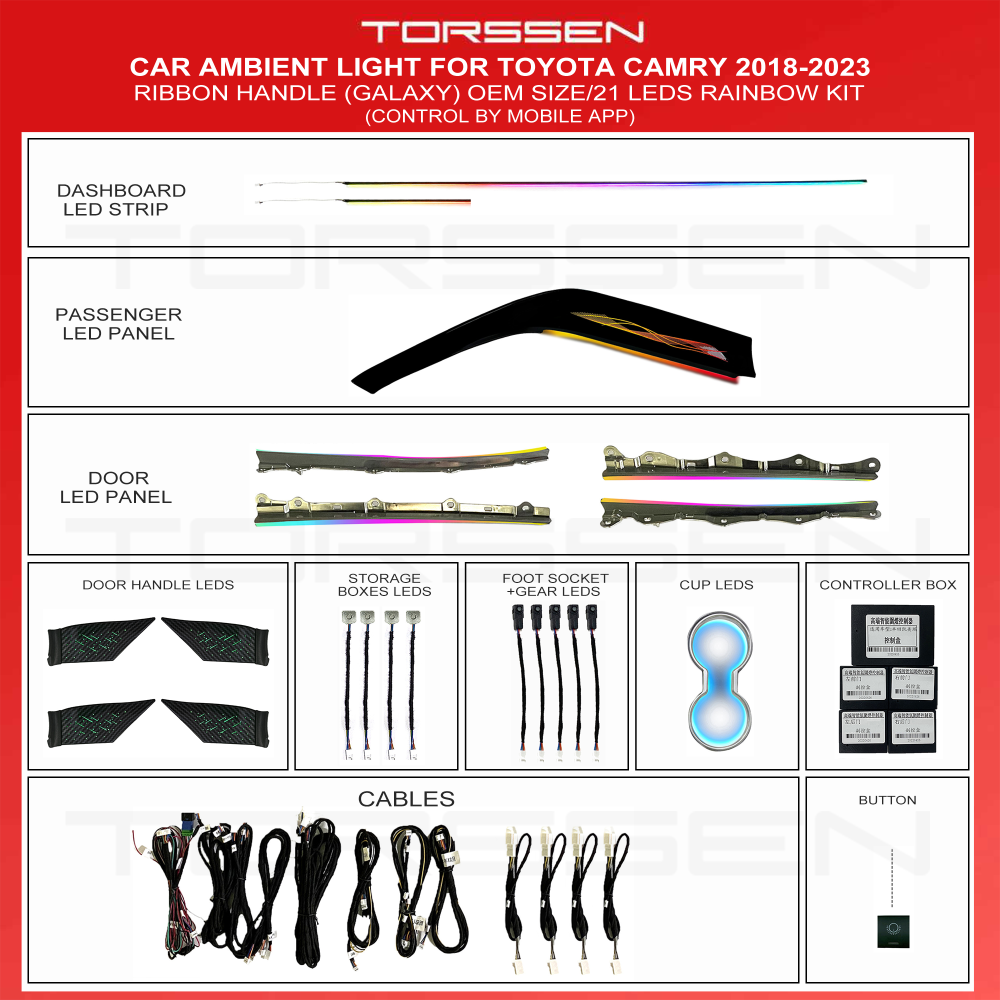 Подсветка салона Torssen Toyota Camry 70 2018-2022 (Co-pilot Starry+Handdle Starry) - 21 Leds