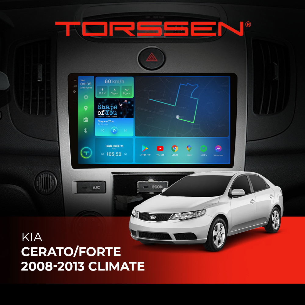Штатная магнитола Torssen 2K DTS Kia Cerato/Forte 08-13 F9432 4G Carplay DSP climate
