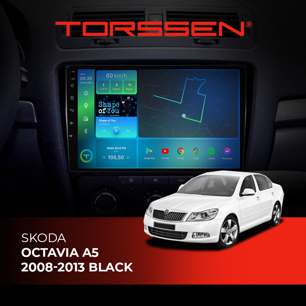 Штатная магнитола TORSSEN Skoda Octavia A5 08-13 black F10116