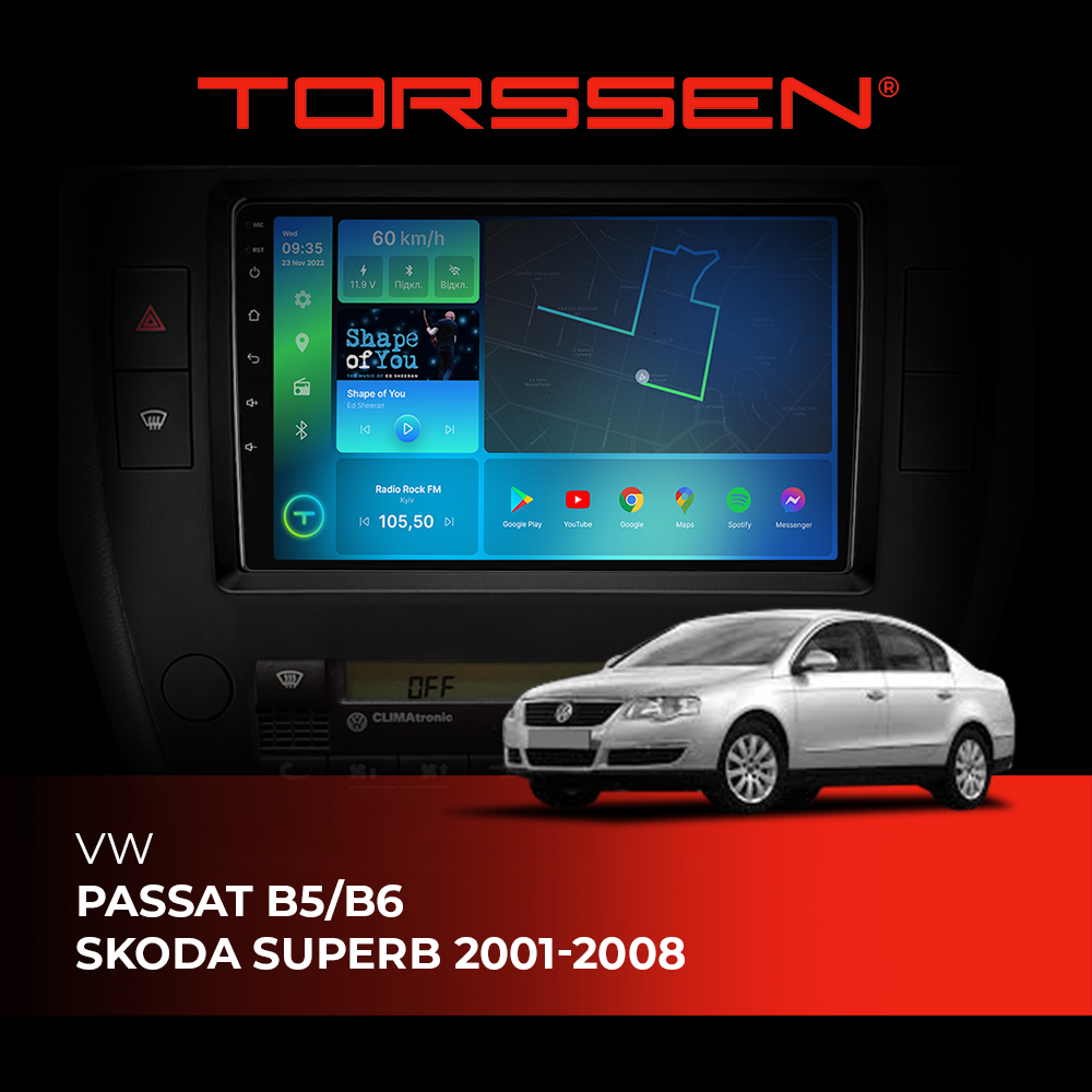 Штатная магнитола Torssen VW Passat B5,Skoda Superb 01-08 F9332 4G Carplay DSP