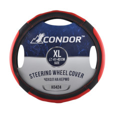 Чохол на кермо Condor XL 41-43см, імітація шкіри, чорний з червоним, перфорований