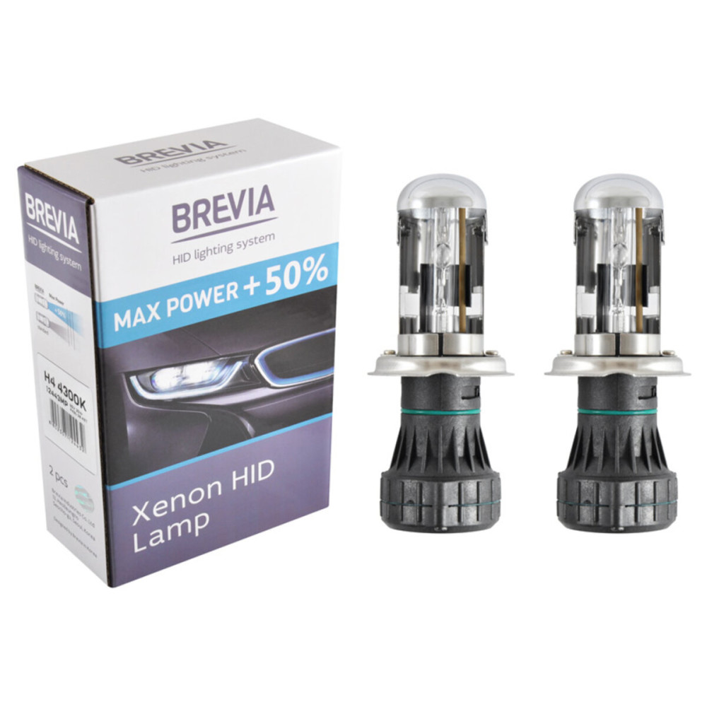 Биксеноновая лампа Brevia H4 +50%, 4300K, 85V, 35W P43t-38 KET, 2шт