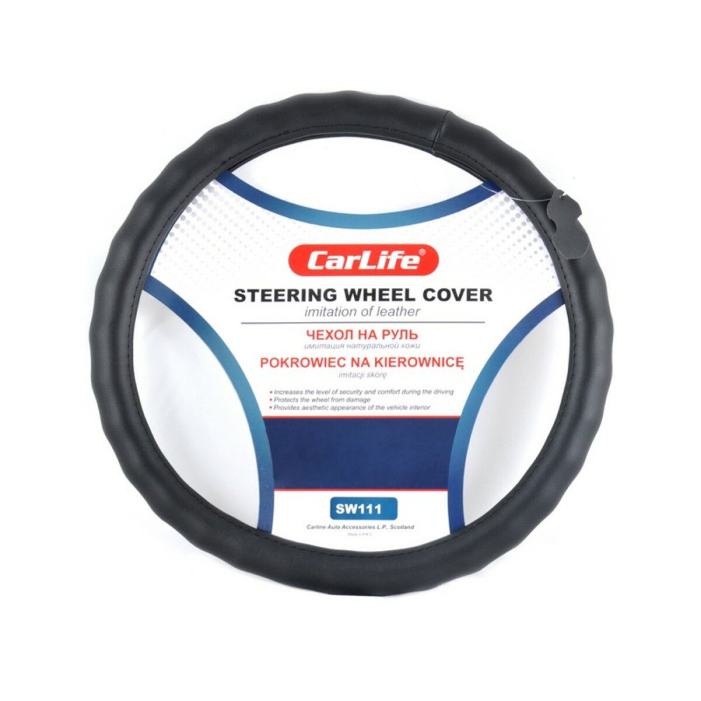 Чехол на руль Carlife 39-41 см из искусственной кожи, черный SW111L