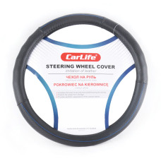 Чехол на руль Carlife 39-41 см из искусственной кожи, черный с синей нитью