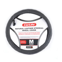 Чехол на руль Carlife 37-39 см кожаный черный SW225M