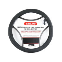 Чехол на руль Carlife 35-37 см, кожа, черный