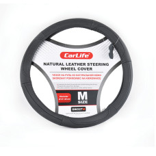 Чехол на руль Carlife 37-39 см кожаный черный SW227M