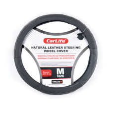 Чехол на руль CarLife 39-41 см кожаный черный SW229L
