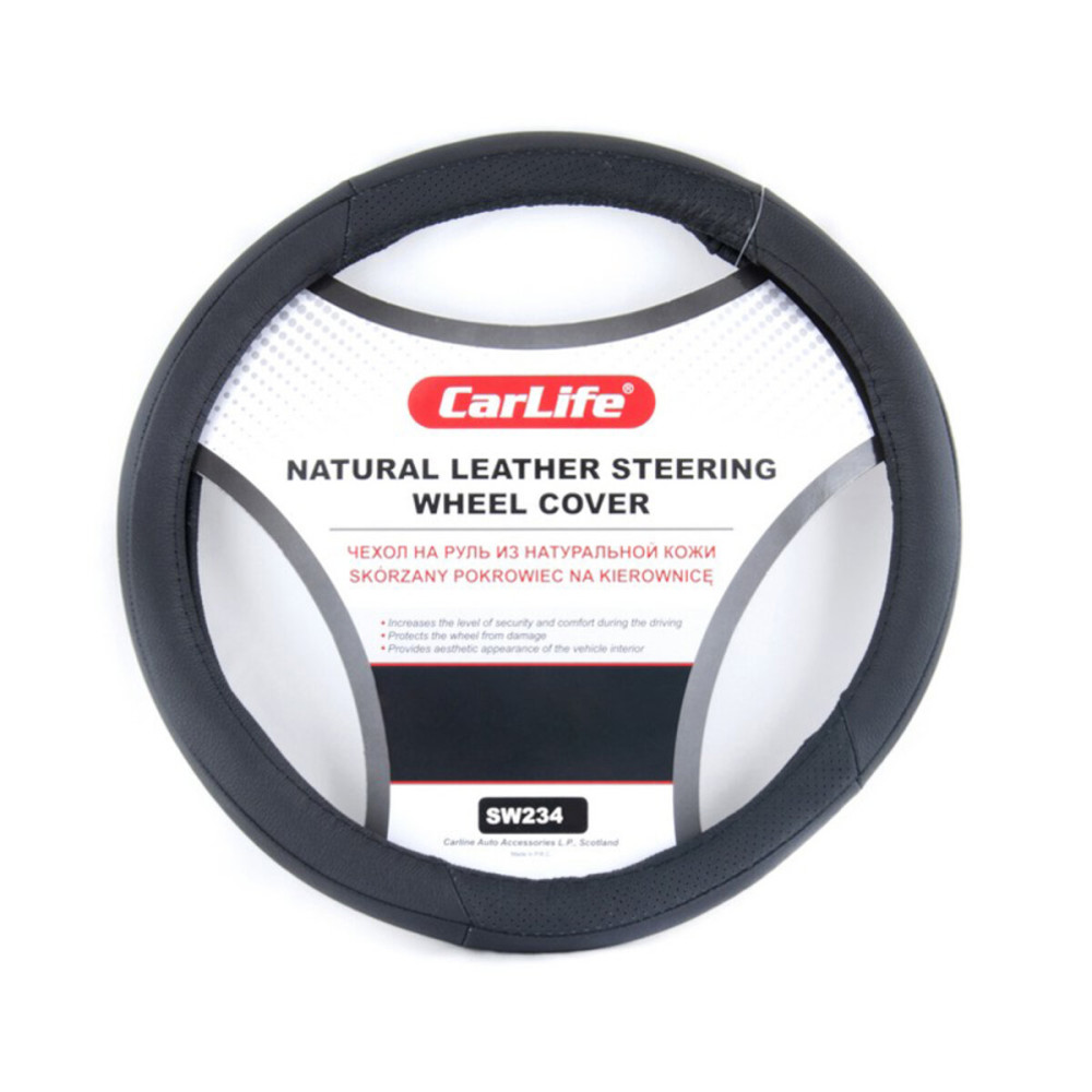 Чехол на руль Carlife 35-37 см кожаный, черный SW234S