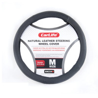 Чехол на руль Carlife 37-39 см кожаный, черный SW234M