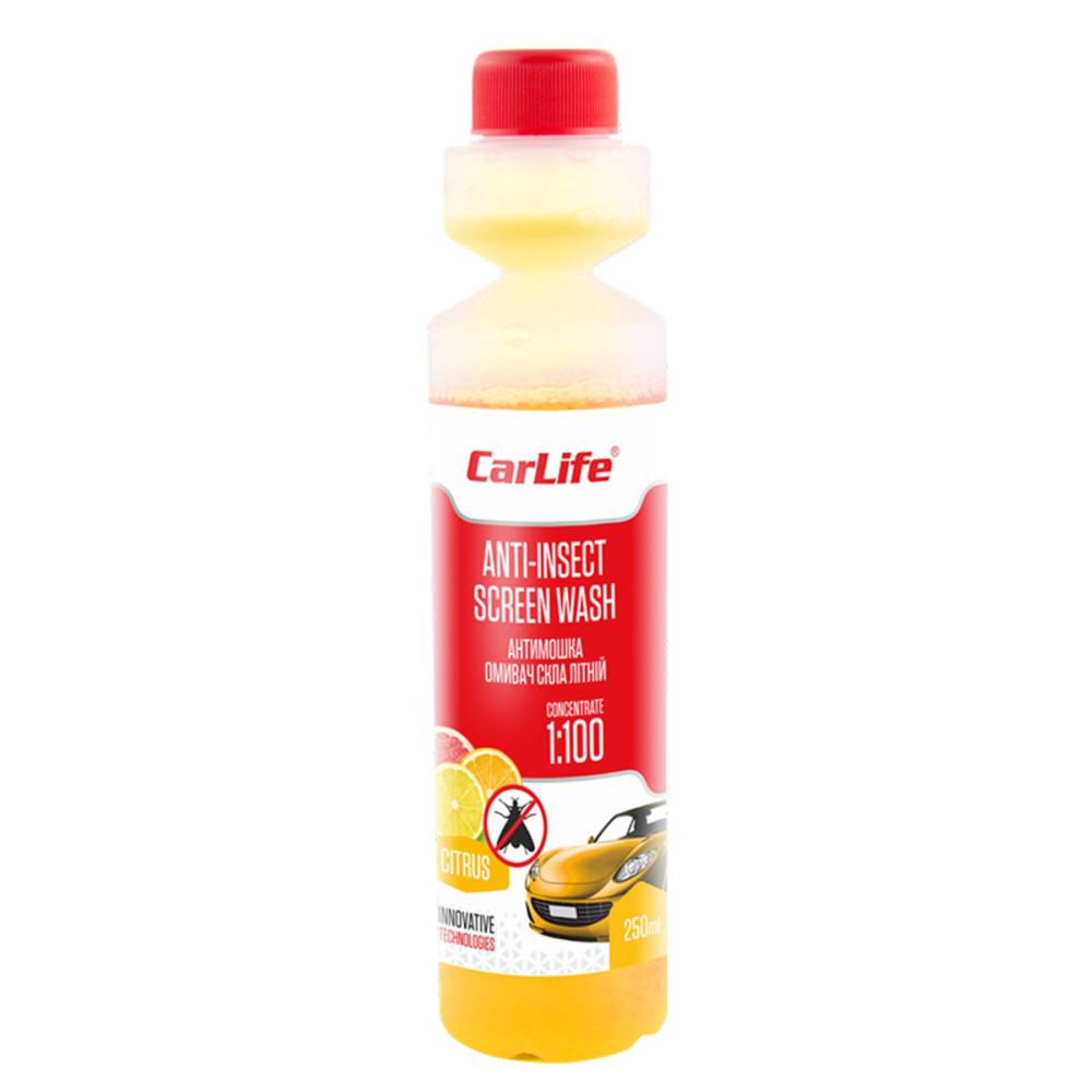 Очиститель стекла Carlife Anti-Insect Screen-Wash Citrus, летний концентрат 1:100.